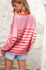 Pink Orange Stripe Smart Stripe Crew Neck Sweatshirt - Image 6 of 6