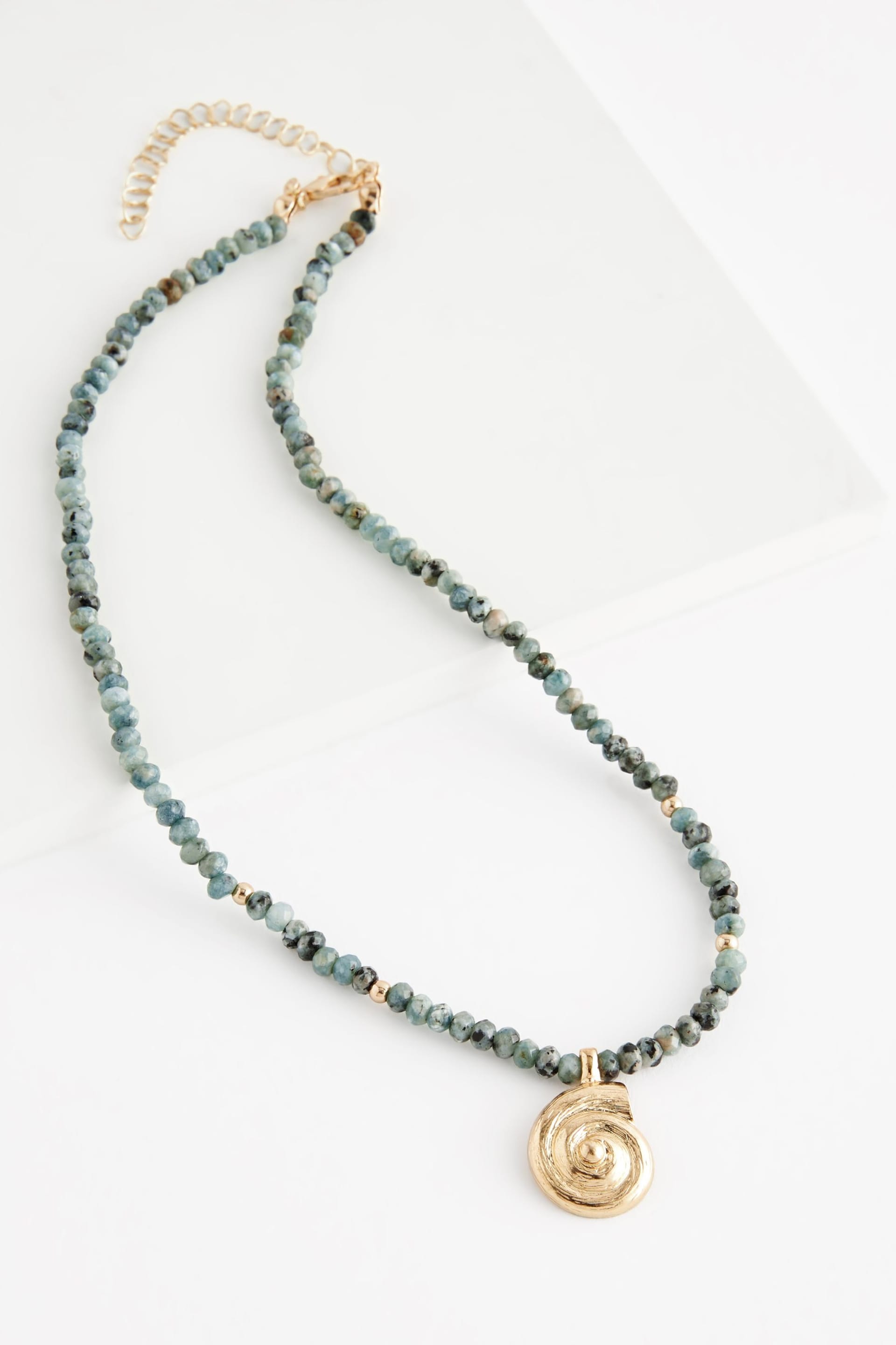 Turquoise Blue Beaded Swirl Drop Necklace - Image 2 of 3