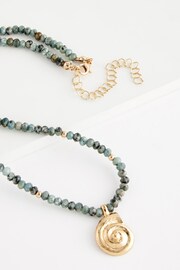 Turquoise Blue Beaded Swirl Drop Necklace - Image 3 of 3