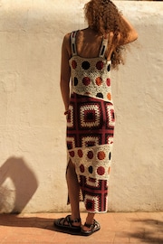Black/Red Heavyweight Sleeveless Crochet Spliced Midi Dress - Image 3 of 6