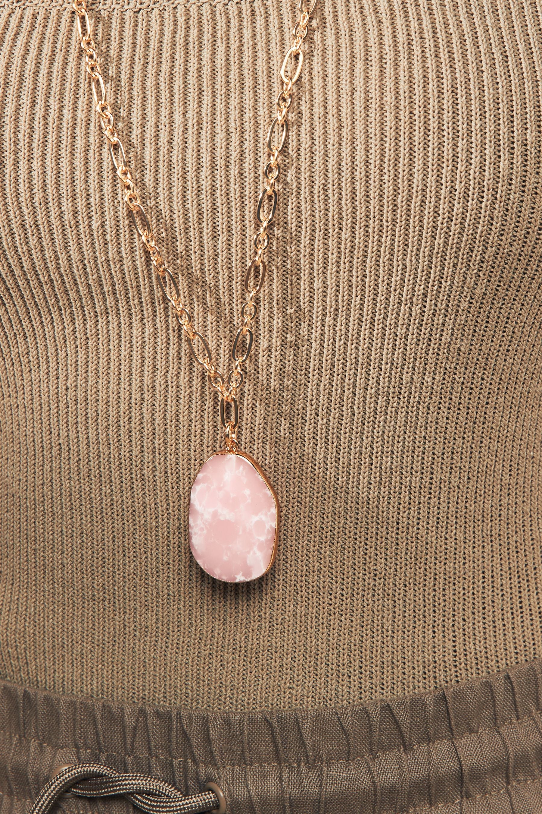 NEXT Gold Tone Pink Faux Stone Long Pendant ONE Womens