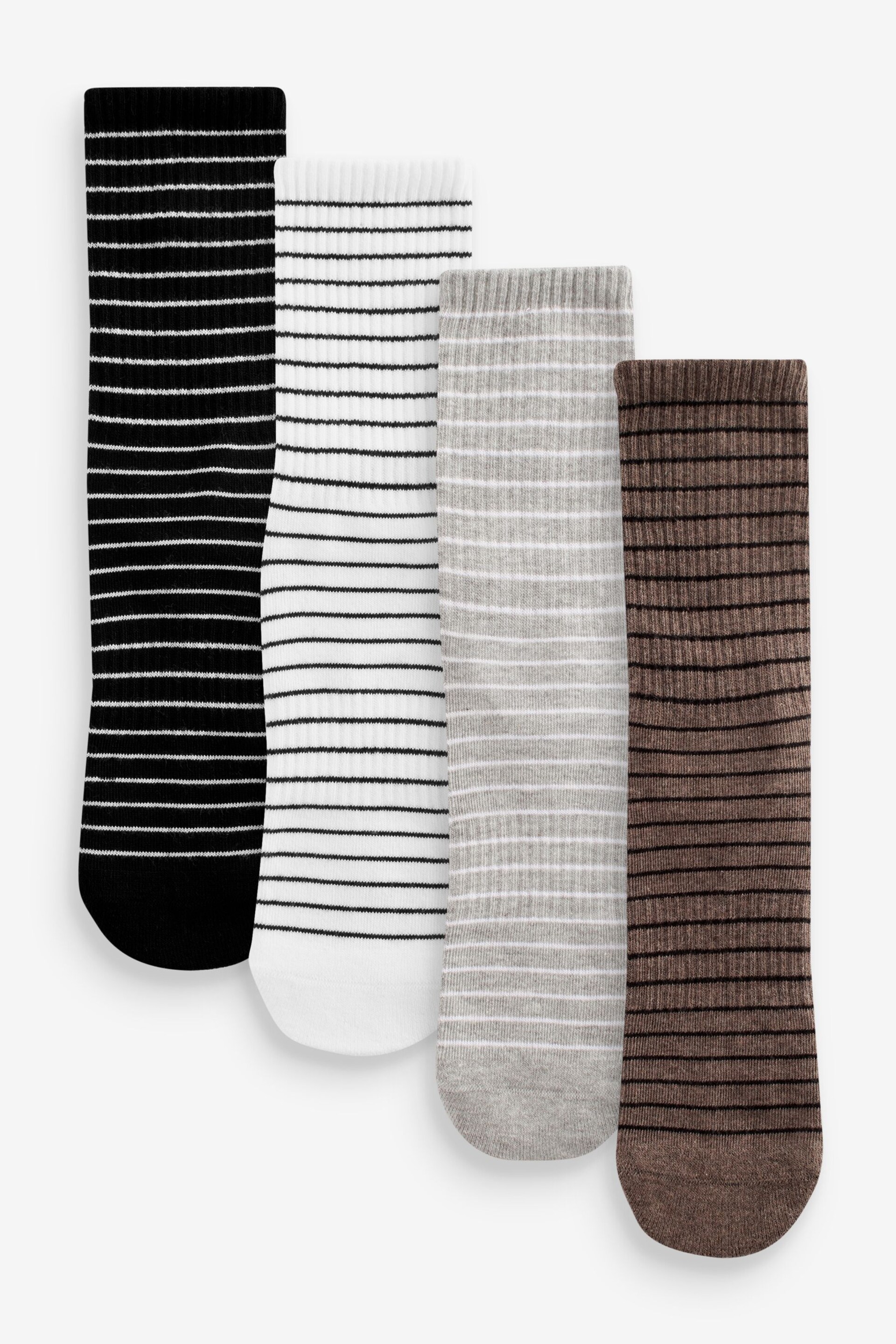 Black/White/Grey/Brown Stripe Cushion Sole Ribbed Ankle Socks With Arch Support 4 Pack - Image 1 of 5