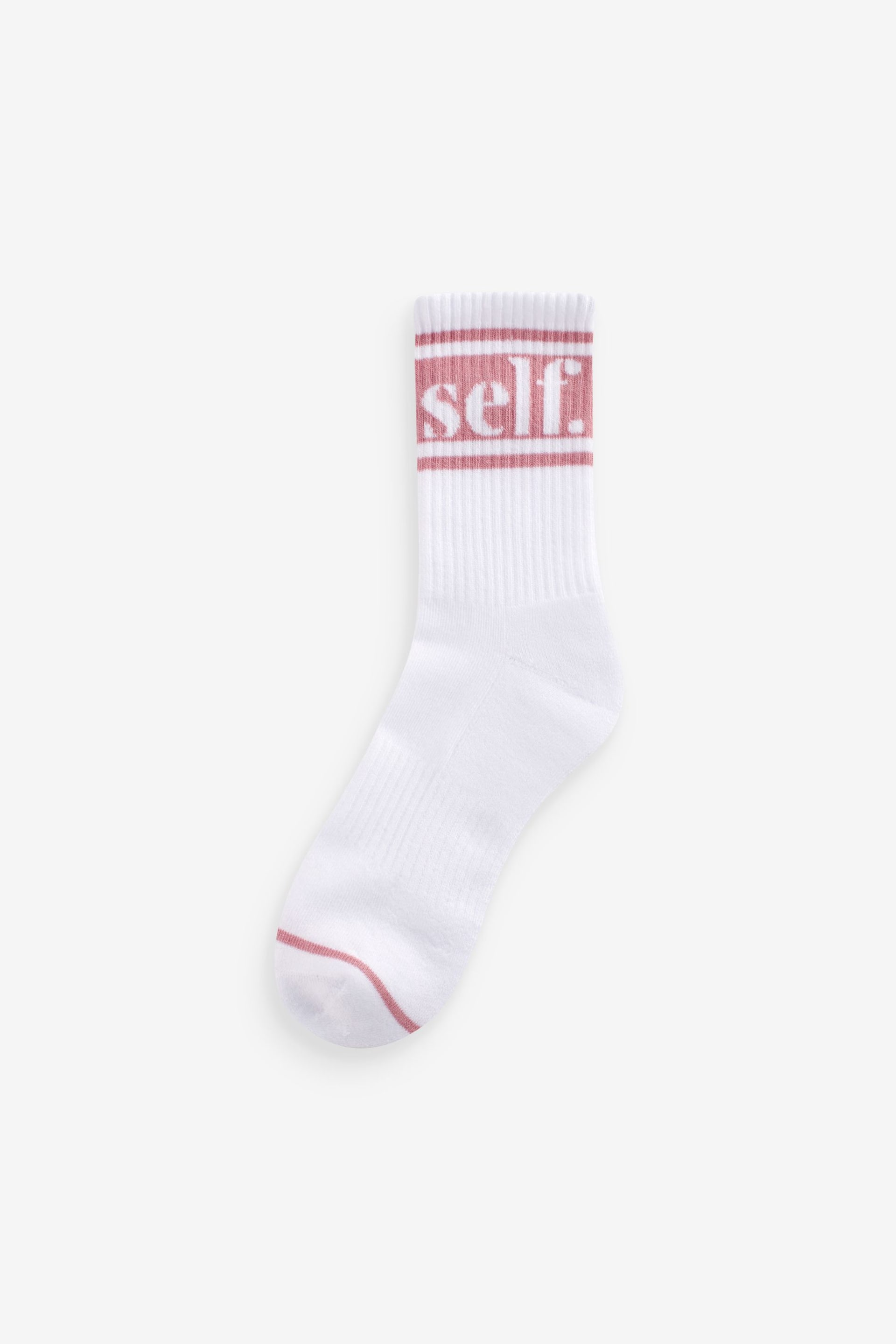 self. Pink/Navy/ Teal Cushioned Sole Ribbed Slogan Ankle Socks 3 Pack - Image 4 of 5