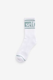 self. Pink/Navy/ Teal Cushioned Sole Ribbed Slogan Ankle Socks 3 Pack - Image 5 of 5