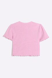 River Island Pink Girls Lettuce Hem Rib Top - Image 2 of 4