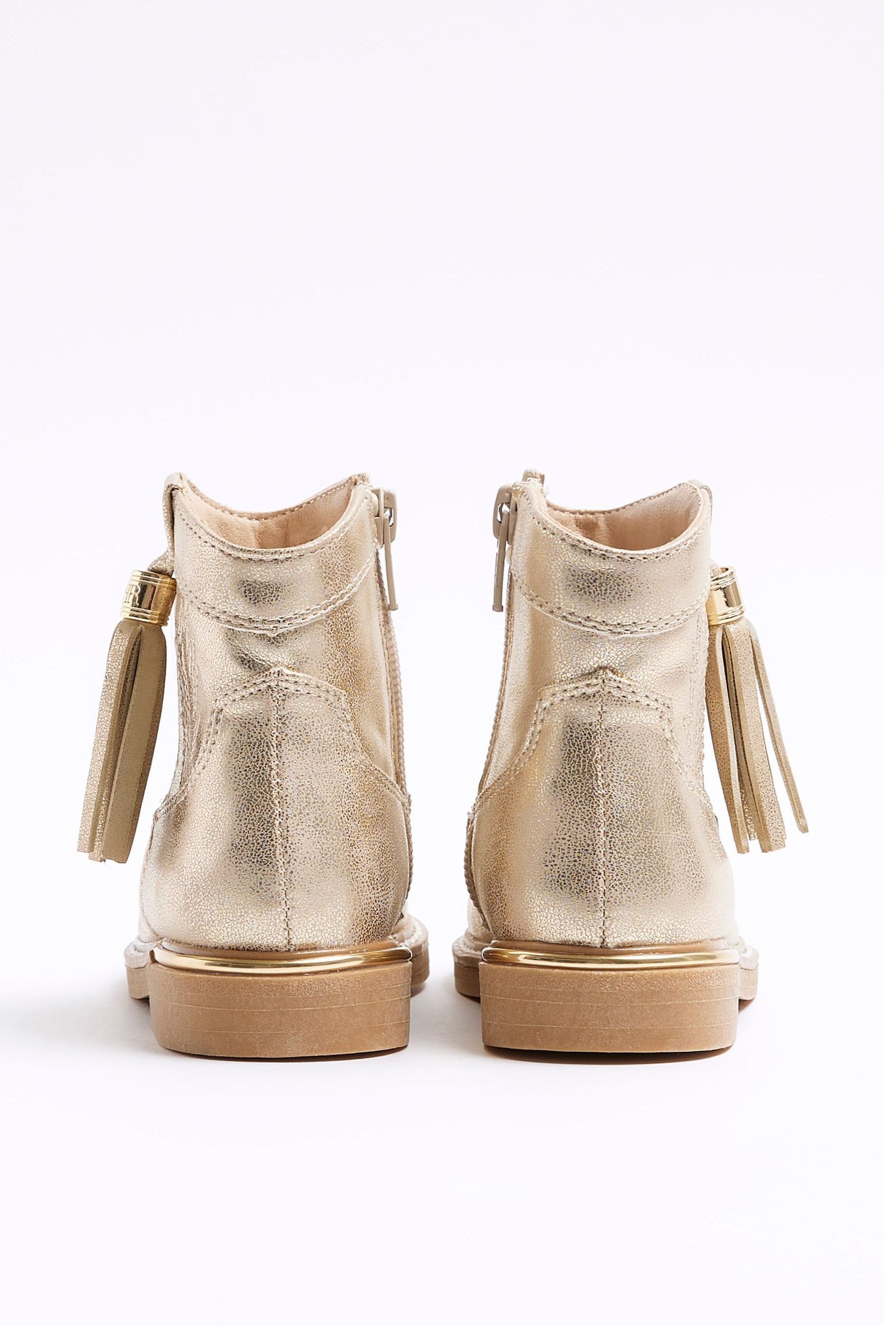 River Island Gold Girls Tassel Western Boots