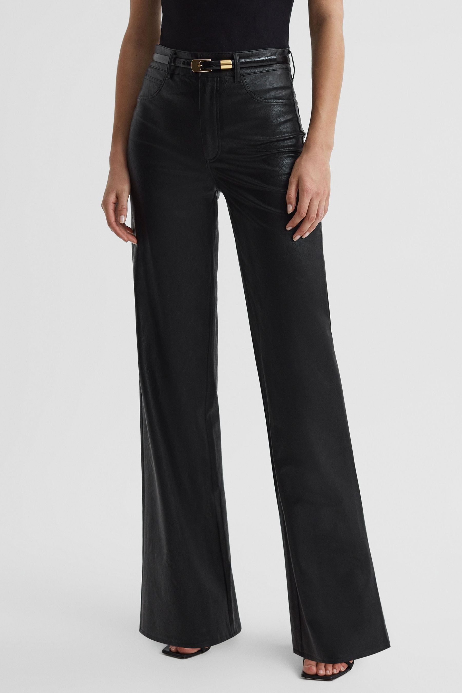 Buy Paige High Rise Leather Look Wide Leg Jeans from Next Australia