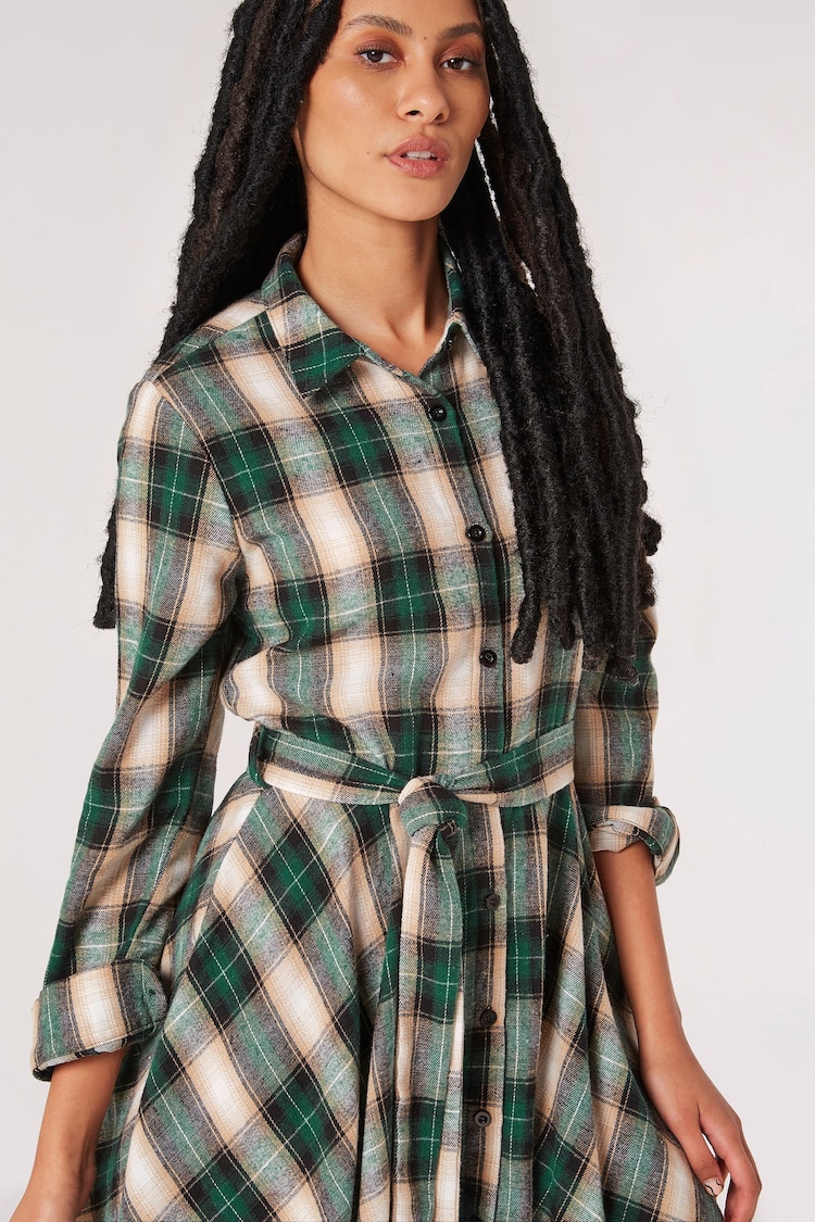 Apricot Green Check Fit + Flare Shirt Dress - Image 4 of 4