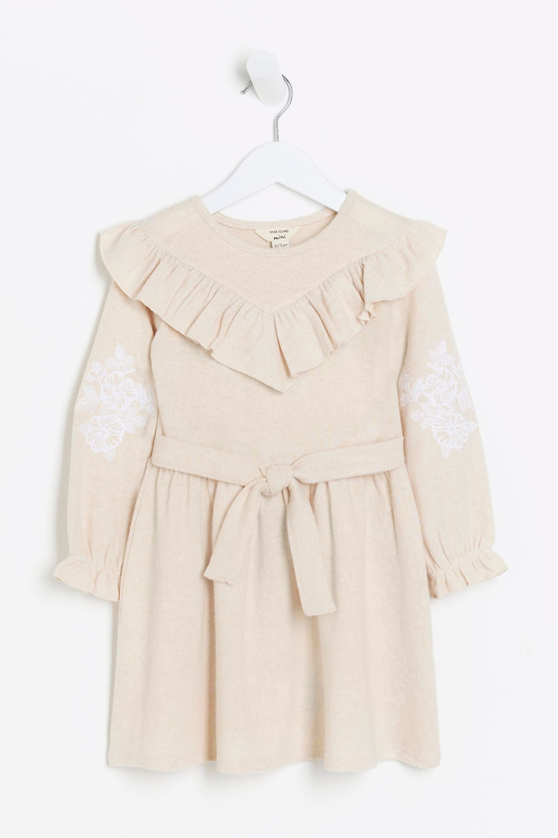 River Island Brown Mini Cosy Embroidery Girls Dress - Image 1 of 4