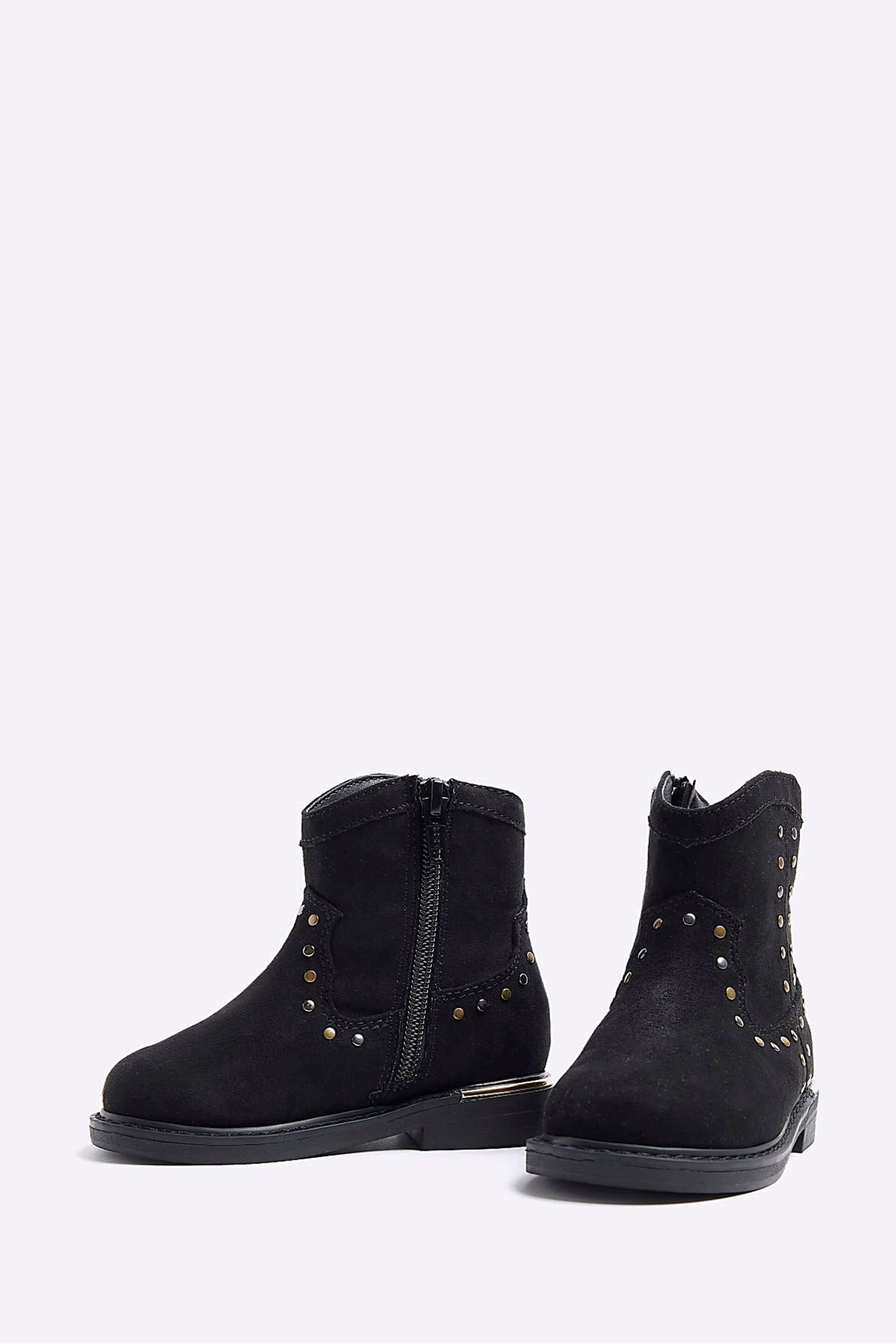 River Island Black Girls Black Studded Western Boots - Image 3 of 5