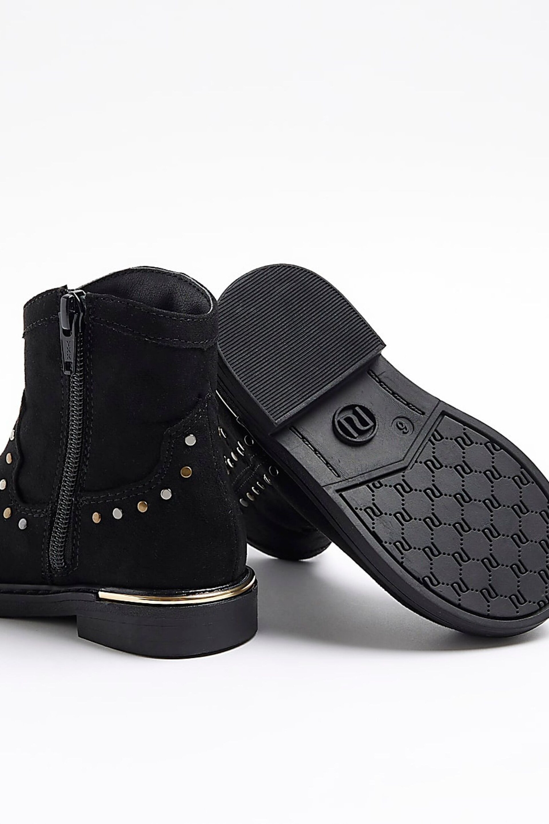 River Island Black Girls Black Studded Western Boots - Image 5 of 5