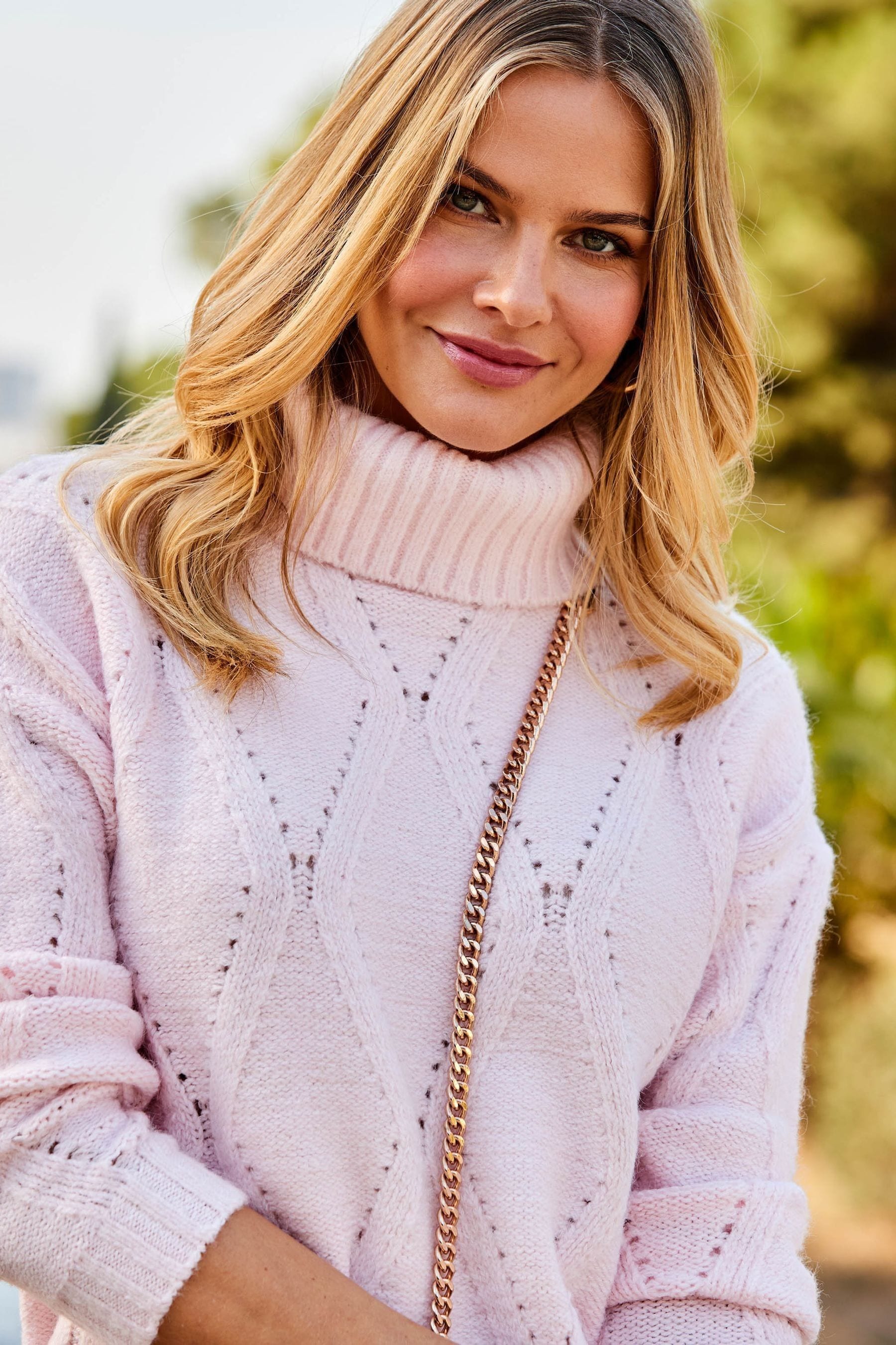Pink roll neck jumper new arrivals