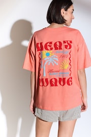 Coral Pink Relaxed Fit Heatwave Summer Back Graphic T-Shirt - Image 4 of 9