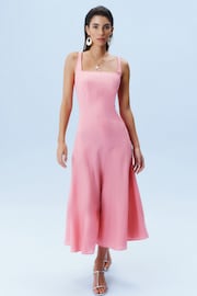 Pink Linen Blend Midi Dress - Image 1 of 7