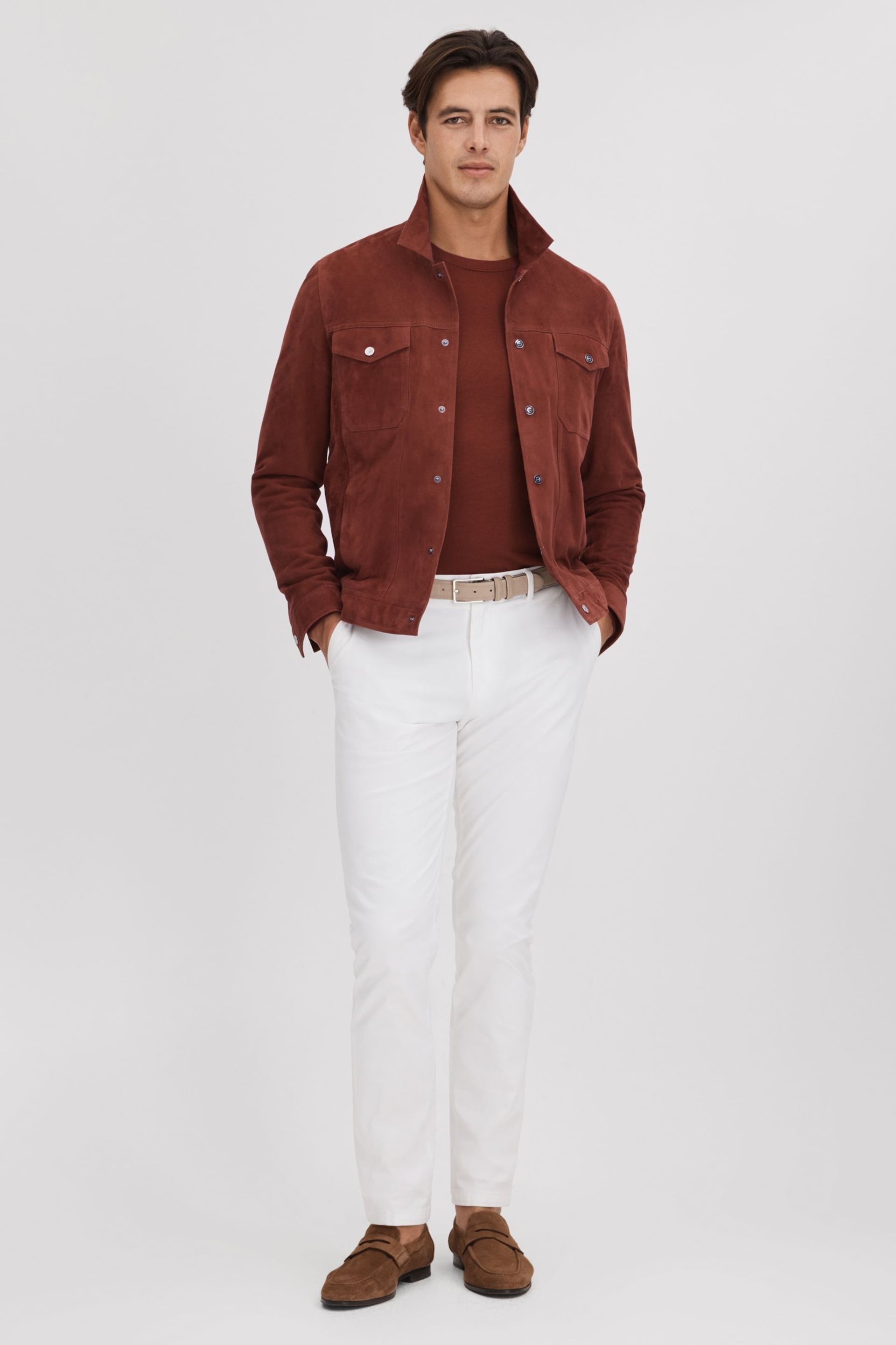 Reiss Rust Nico Suede Twin Pocket Overshirt - Image 3 of 6