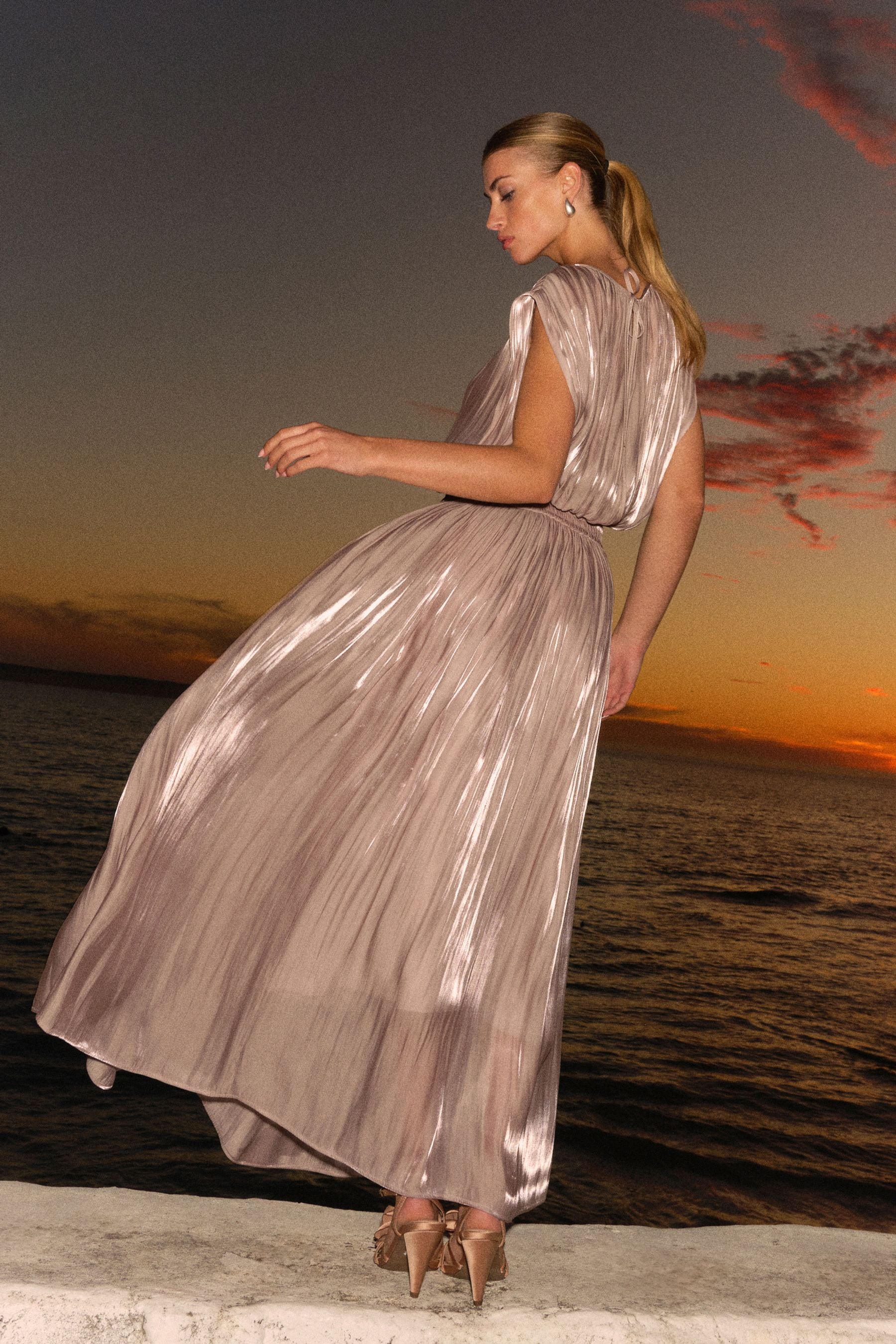 Gold satin maxi skirt top