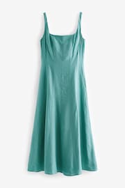 Teal Blue Linen Blend Midi Dress - Image 6 of 7
