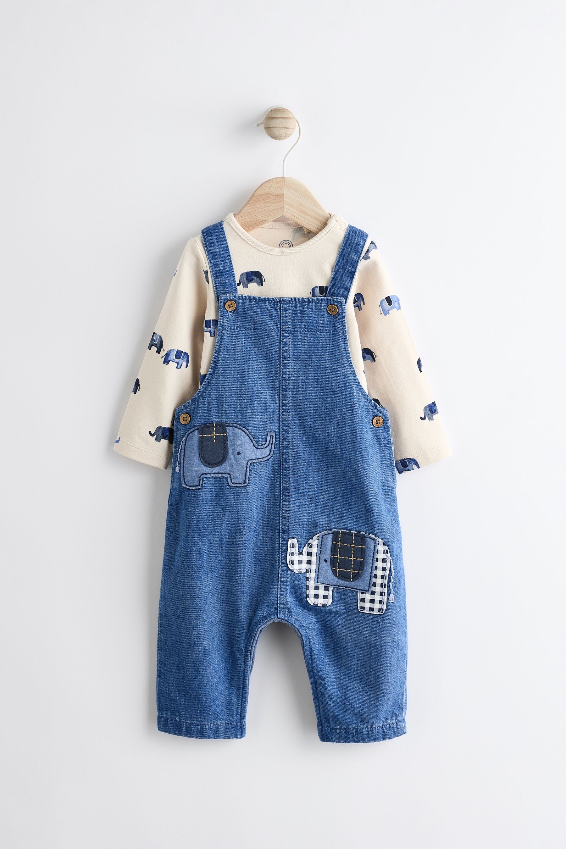 Buy Blue Elephant Baby Denim Dungarees and Bodysuit Set 0mths 2yrs from Next Luxembourg