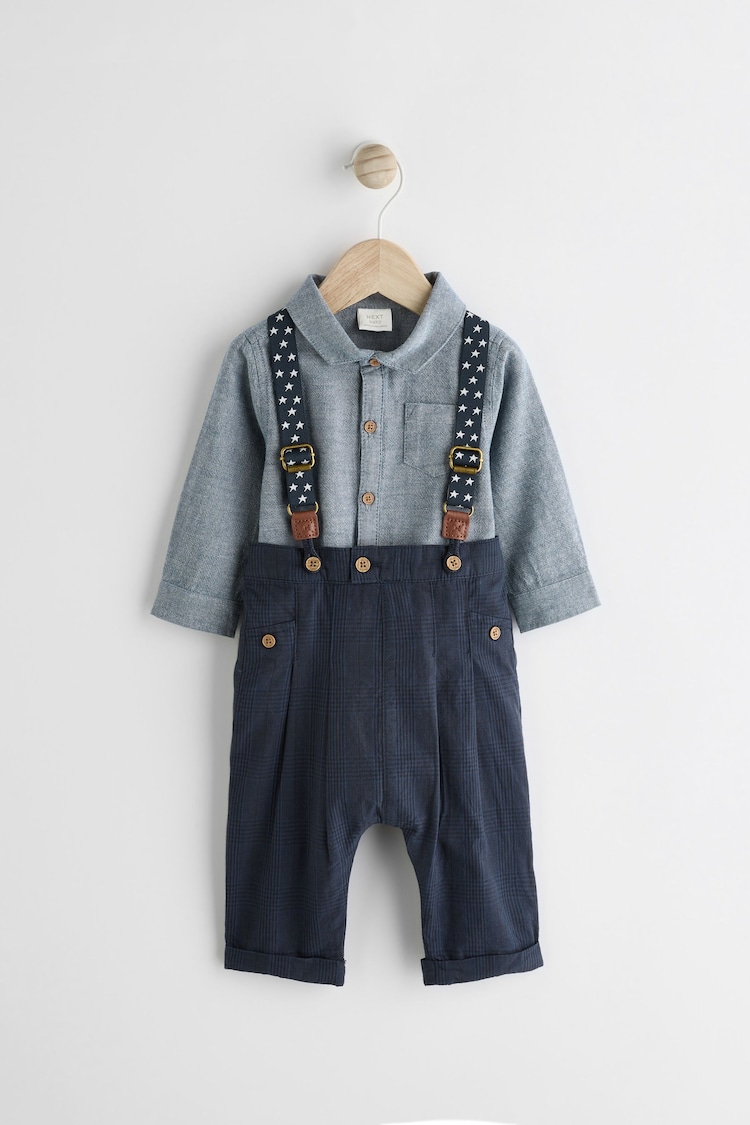 Bleumarin - Bebeluși set de 3 piese cu cămașă, Pantaloni și bretele (0ms-2yrs) - Image 1 of 10