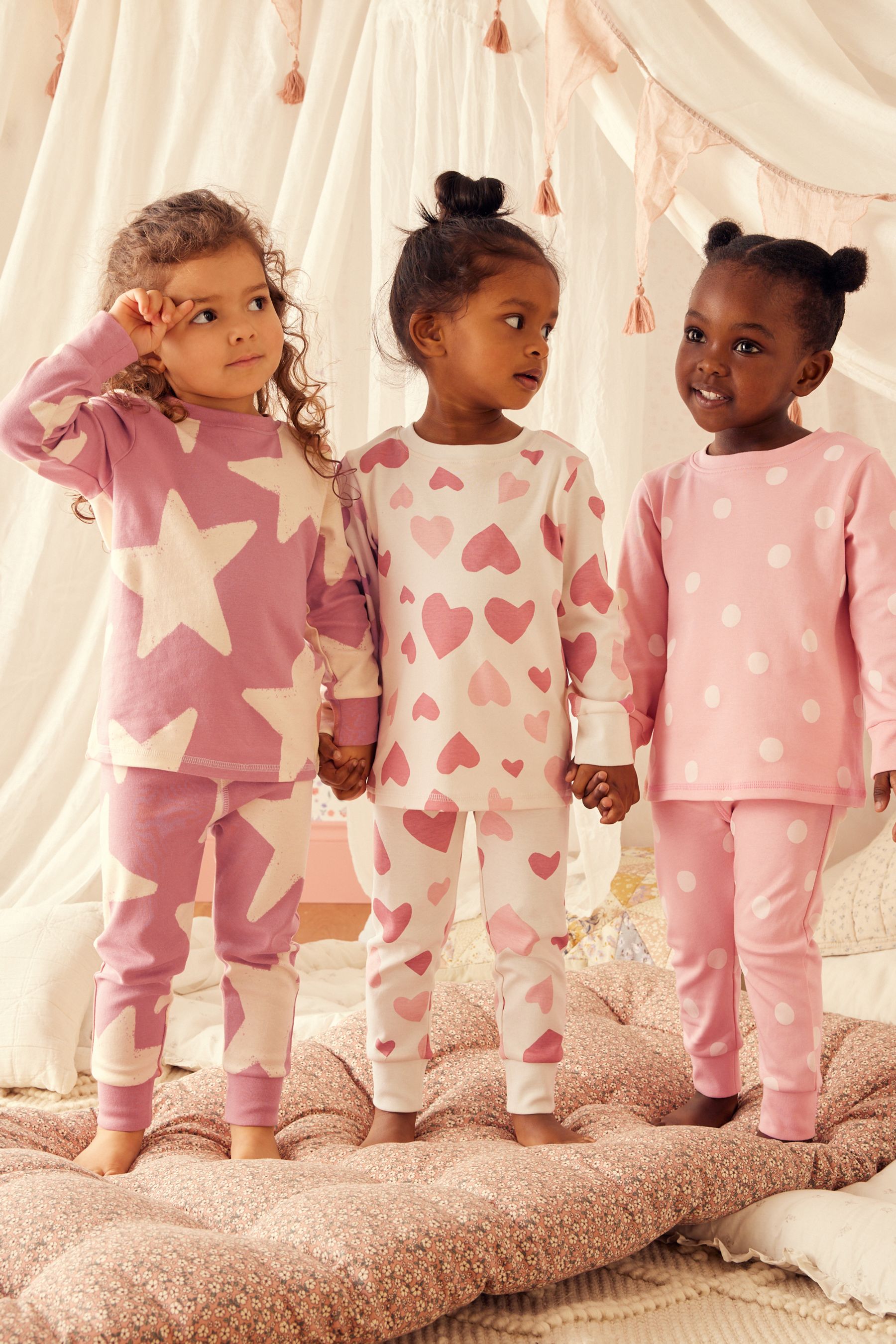 Buy Pink White 3 Pack 100 Cotton Snuggle Pyjamas 9mths 12yrs from the Next UK online shop