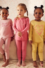 Pink/Yellow Slogan Printed Pyjamas 3 Pack (9mths-12yrs) - Image 1 of 10