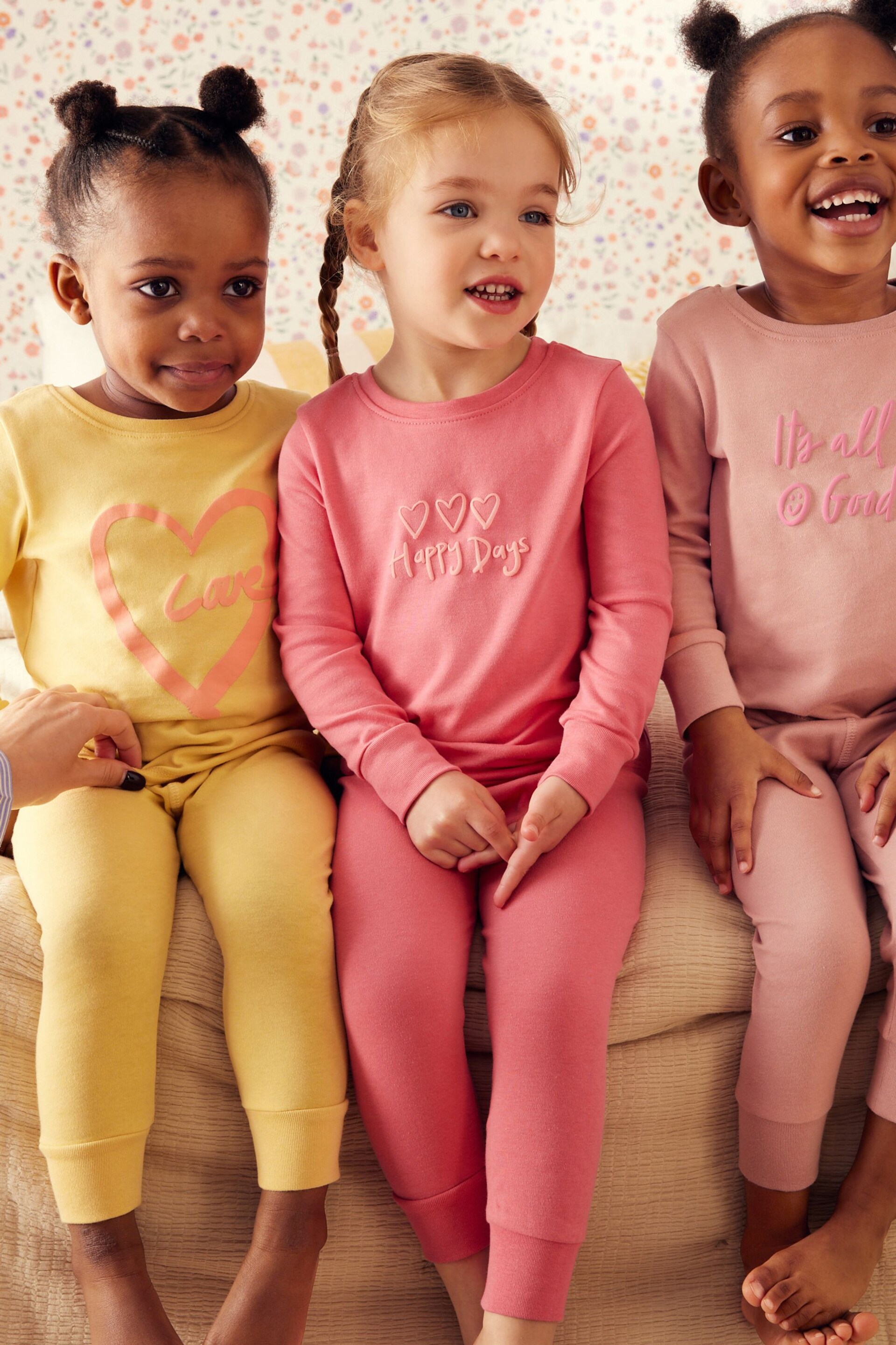 Pink/Yellow Slogan Printed Pyjamas 3 Pack (9mths-12yrs) - Image 2 of 10