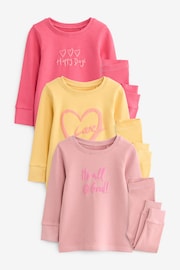 Pink/Yellow Slogan Printed Pyjamas 3 Pack (9mths-12yrs) - Image 6 of 10