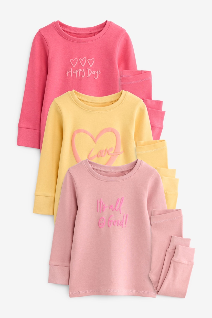 Pink/Yellow Slogan Printed Pyjamas 3 Pack (9mths-12yrs) - Image 6 of 10