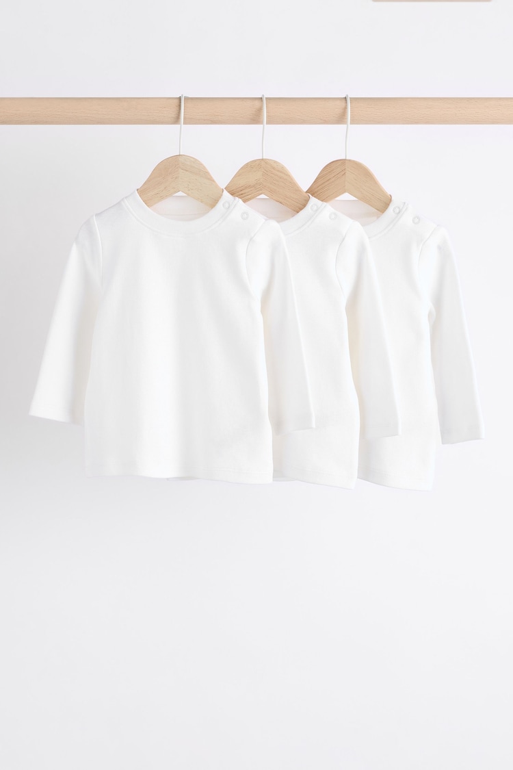 White 3 Pack Long Sleeve Baby T-Shirts - Image 1 of 9