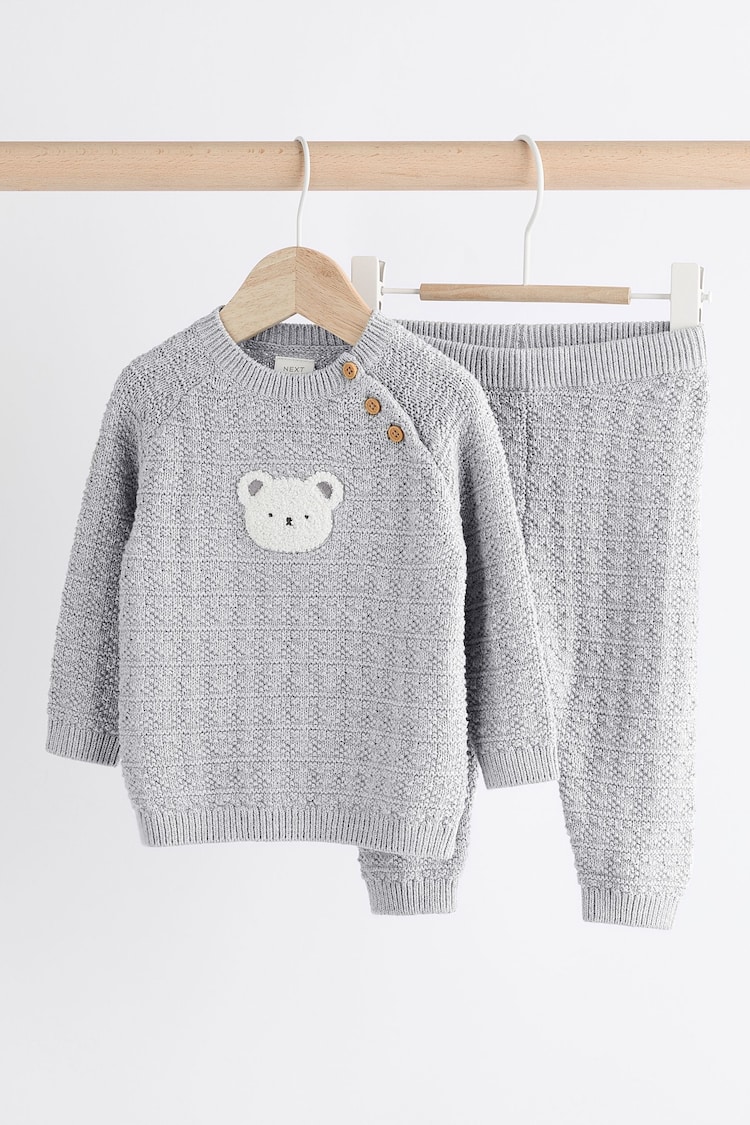 Grey Bear Baby Knitted 100% Cotton Top and Leggings Set (0mths-2yrs) - Image 1 of 11