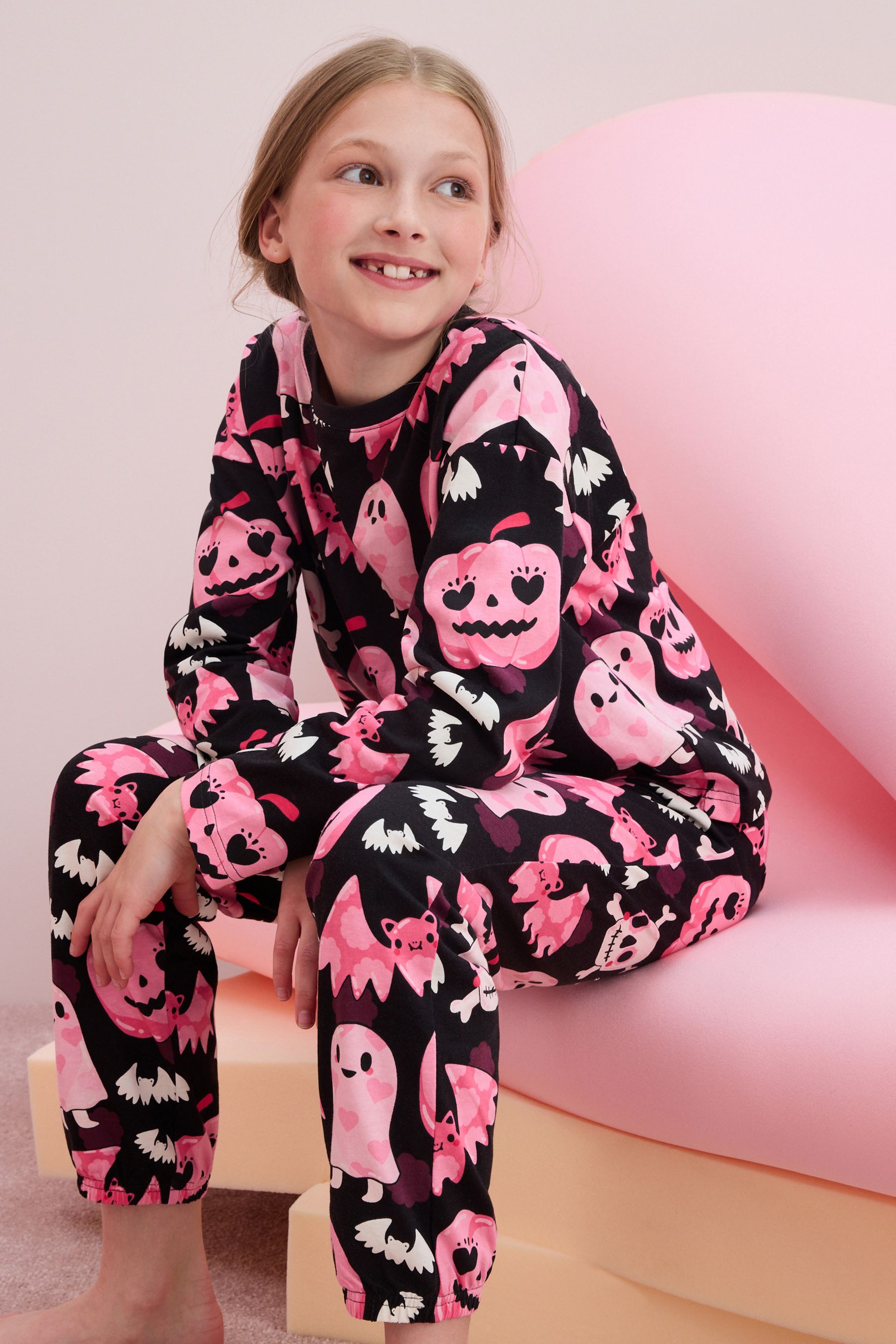 Buy Black Pink Halloween Glow in The Dark 100 Cotton Pyjamas 3 16yrs from the Next UK online shop