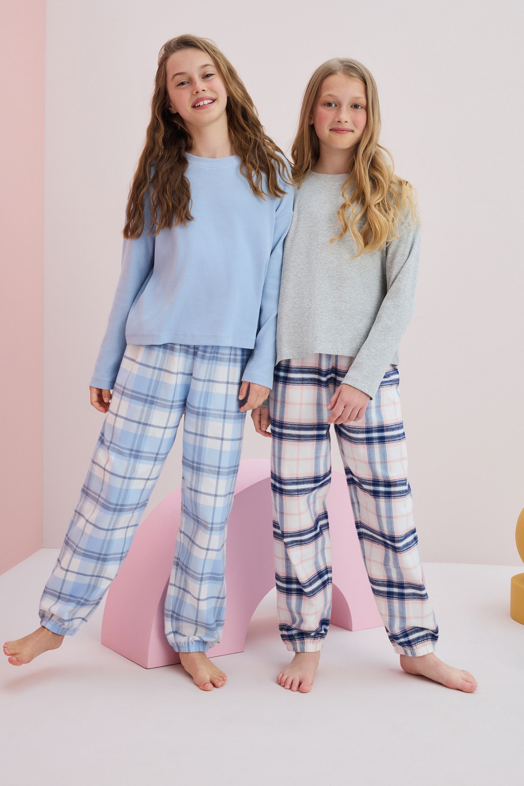 Buy Blue Grey Woven Check Pyjamas 2 Pack 3 16yrs from Next Luxembourg