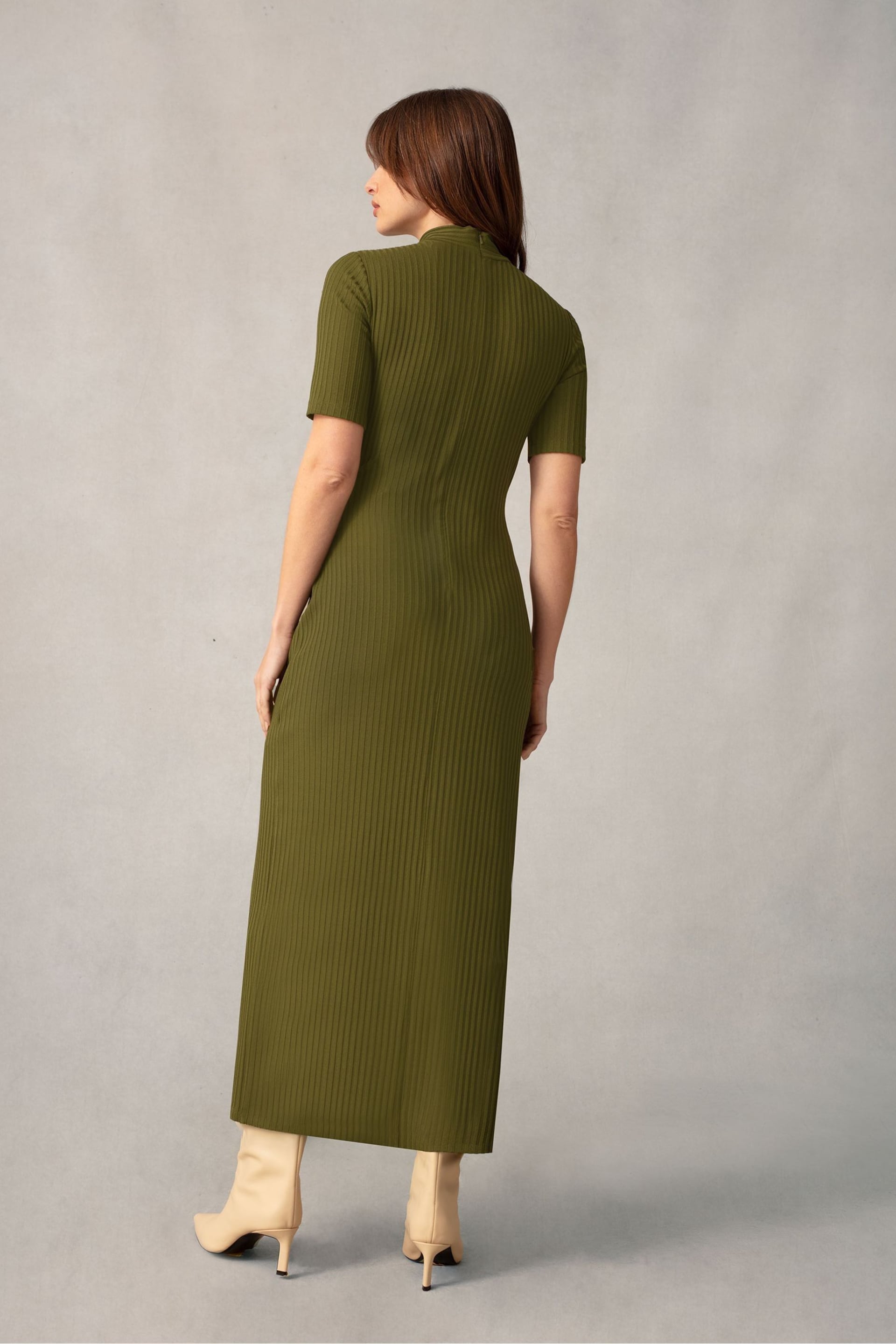 Ro&Zo Green Ribbed Button Detail Split Front Dress - Image 2 of 5