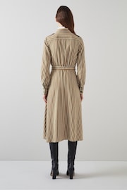 LK Bennett Brown Striped Frances Sustainable Viscose Rich Shirt Dress - Image 2 of 4