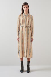 LK Bennett Camel Natural Kate Belt Print Viscose Silk Blend Shirt Dress - Image 1 of 4