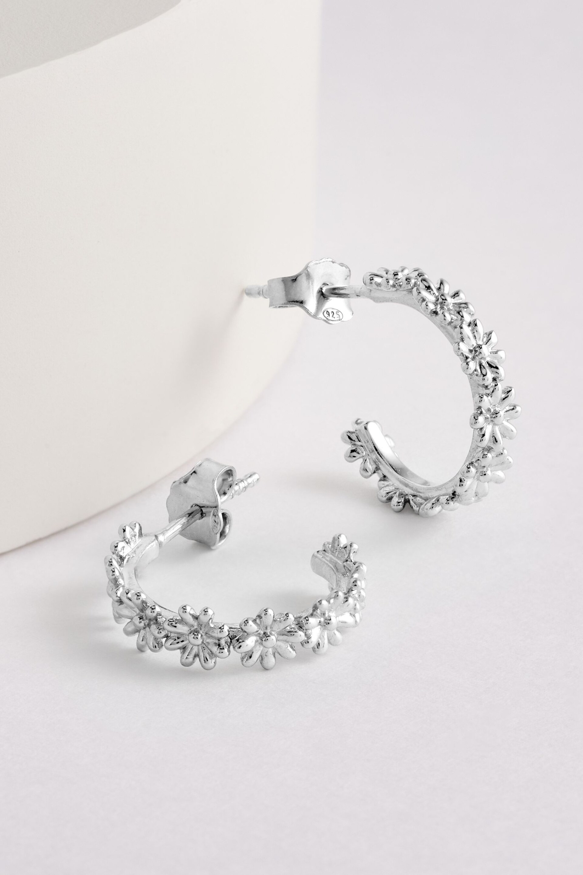 Sterling Silver Floral Hoops Earrings - Image 4 of 4