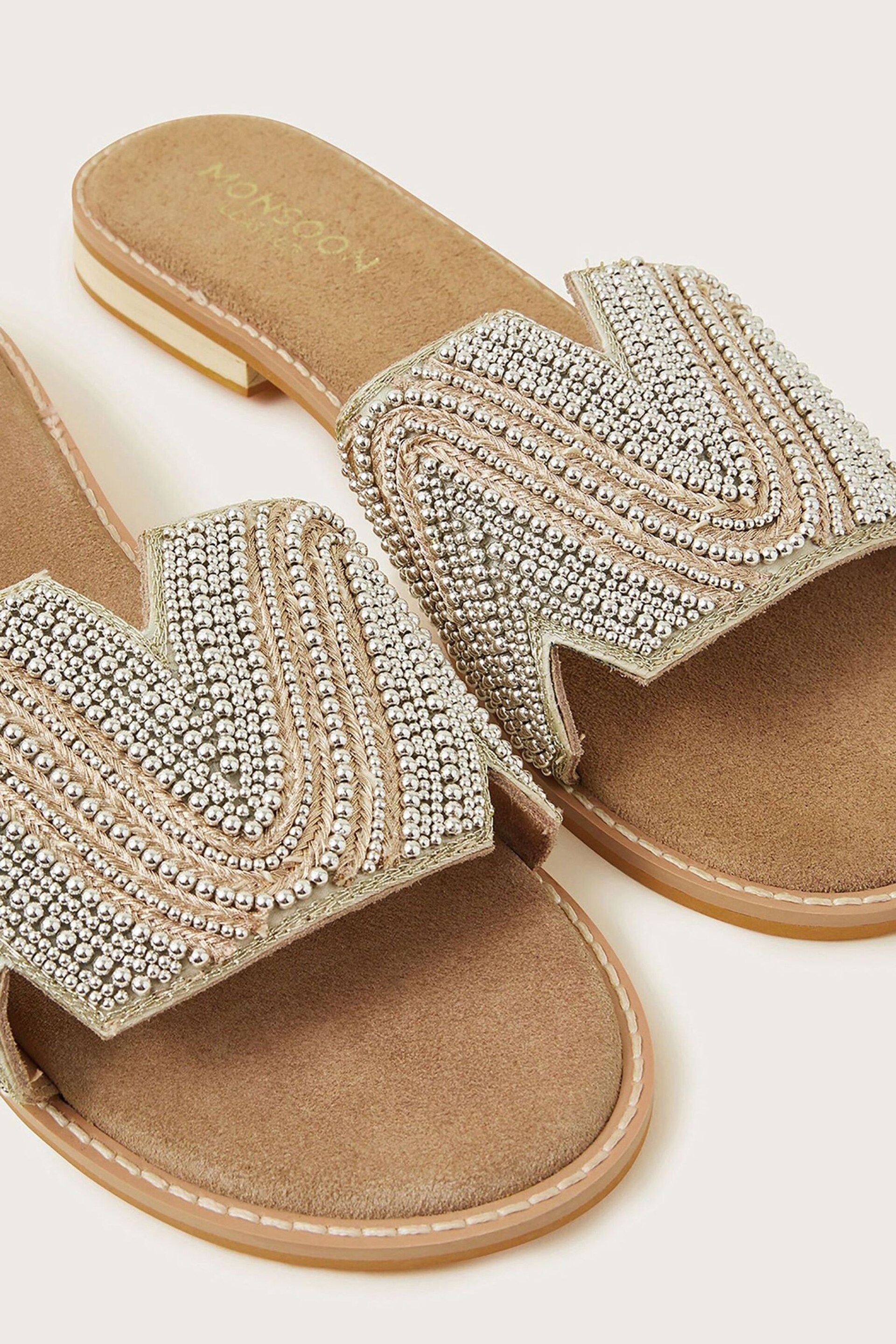 Monsoon Gold Leather Beaded Sliders - Image 3 of 3