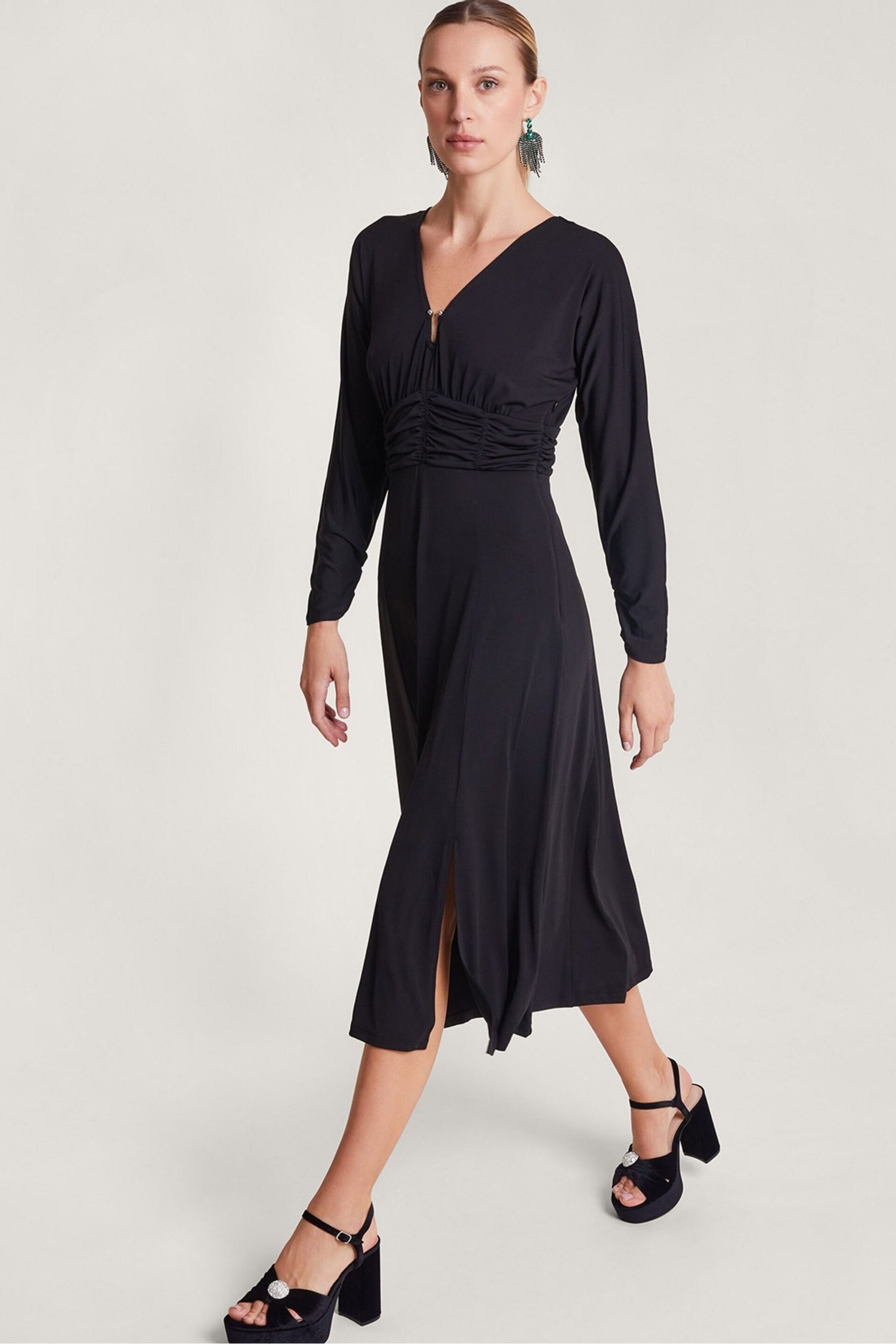Monsoon Black Ruched Ray Dress - Image 1 of 4