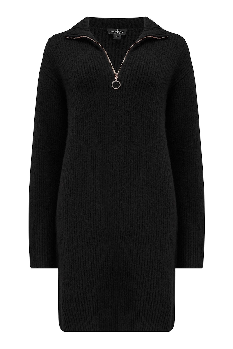 Pour Moi Black Frankie Quarter Zip Chunky Knit Dress - Image 3 of 3