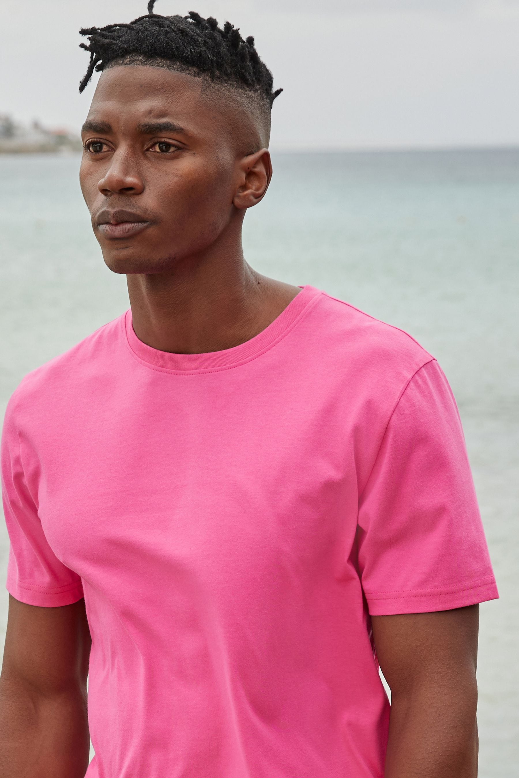 Buy Pink Bright Regular Fit Essential Crew Neck 100 Cotton T Shirt from the Next UK online shop