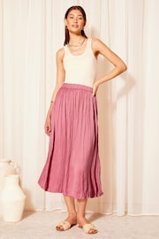 Friends Like These Rose Pink Soft Crinkle Satin Midi Skirt - Image 3 of 4