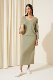 Friends Like These Khaki Green Cosy Column Knit Midi Skirt - Image 3 of 4