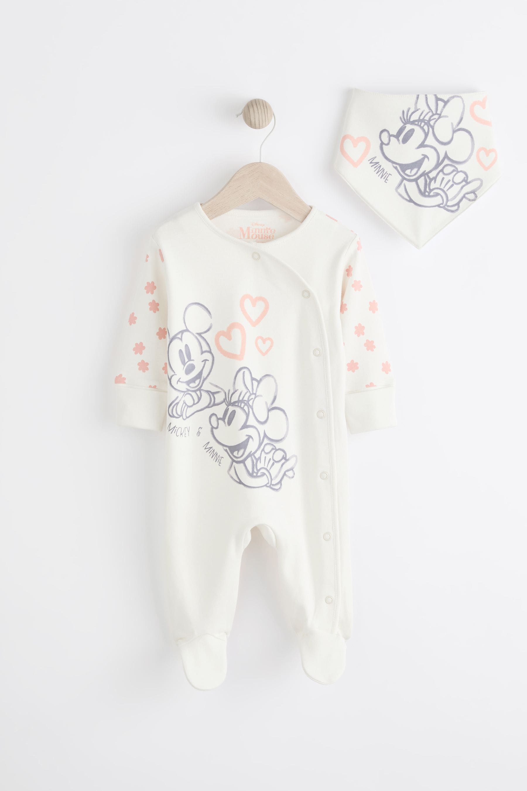 Pink Cream Minnie Mouse License Baby Sleepsuit and Bib Set 0mths 2yrs