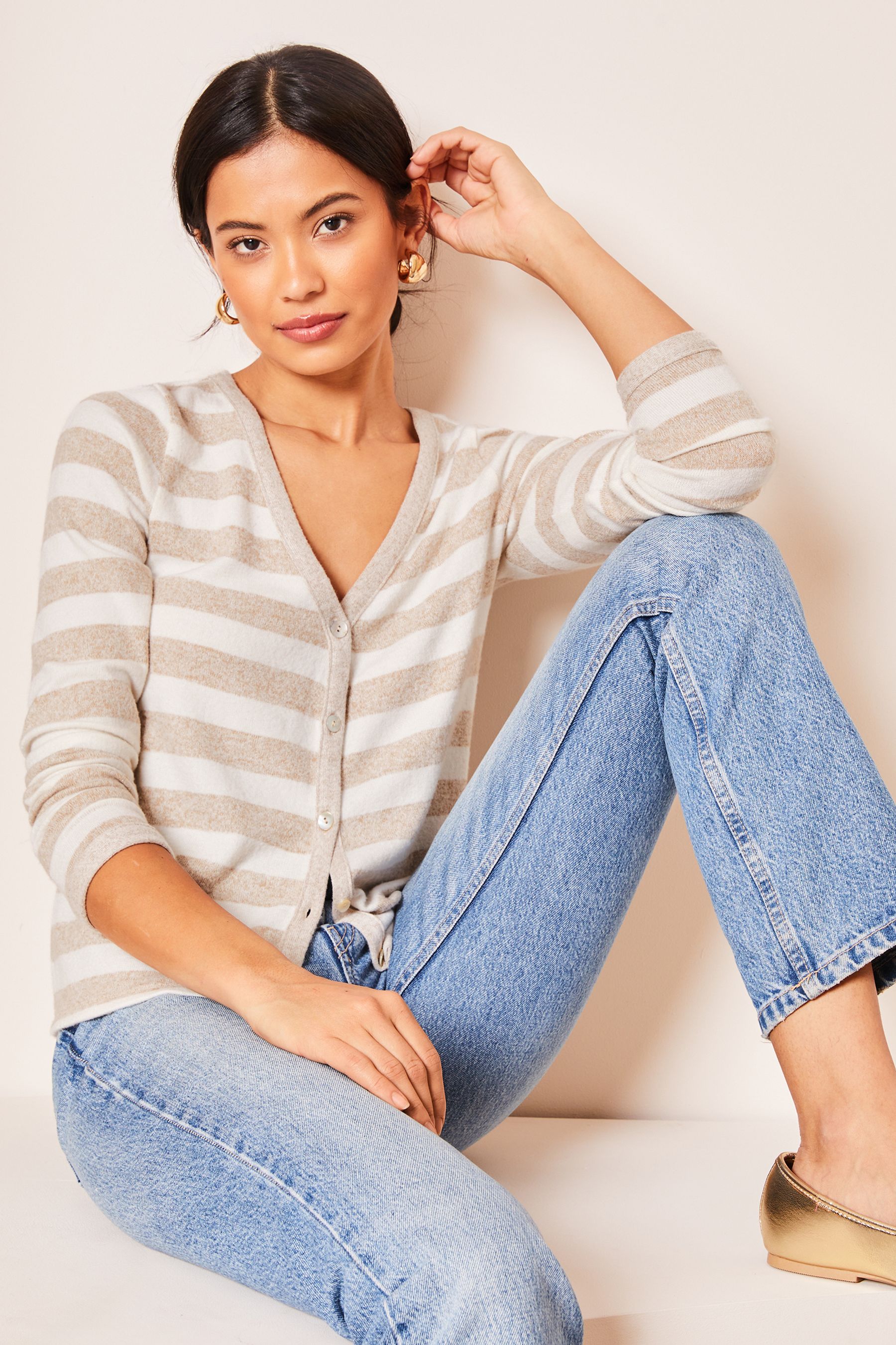 Buy Lipsy Camel Striped Button Through Cardigan from Next Luxembourg