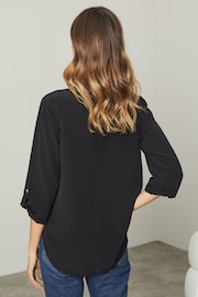 Lipsy Black 2 V Neck 3/4 Sleeve Collared Blouse - Image 2 of 4