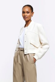 River Island Cream Chrome Boucle Tailored Bomber Jacket - Image 1 of 5