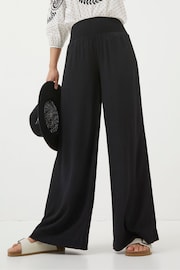 FatFace Black Shirred Wide Leg Palazzo Trousers - Image 1 of 6