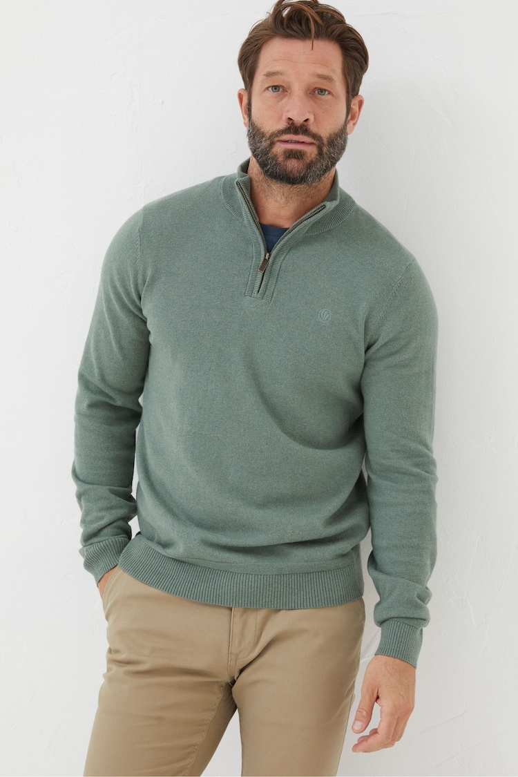 FatFace Braunton Green Half Neck Jumper - Image 1 of 5