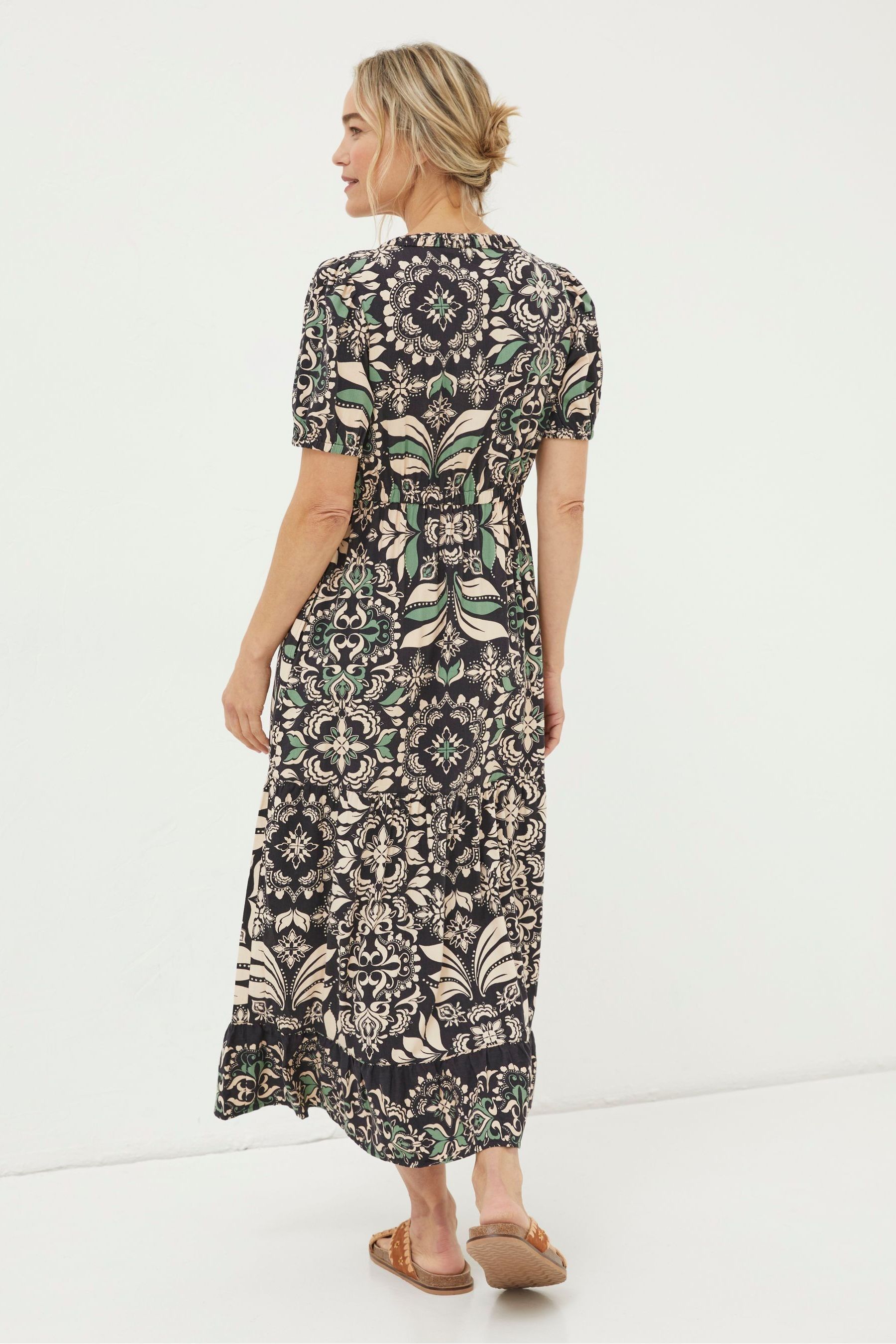 Buy FatFace Black Priya Mosaic Leaf Midi Dress from Next Luxembourg