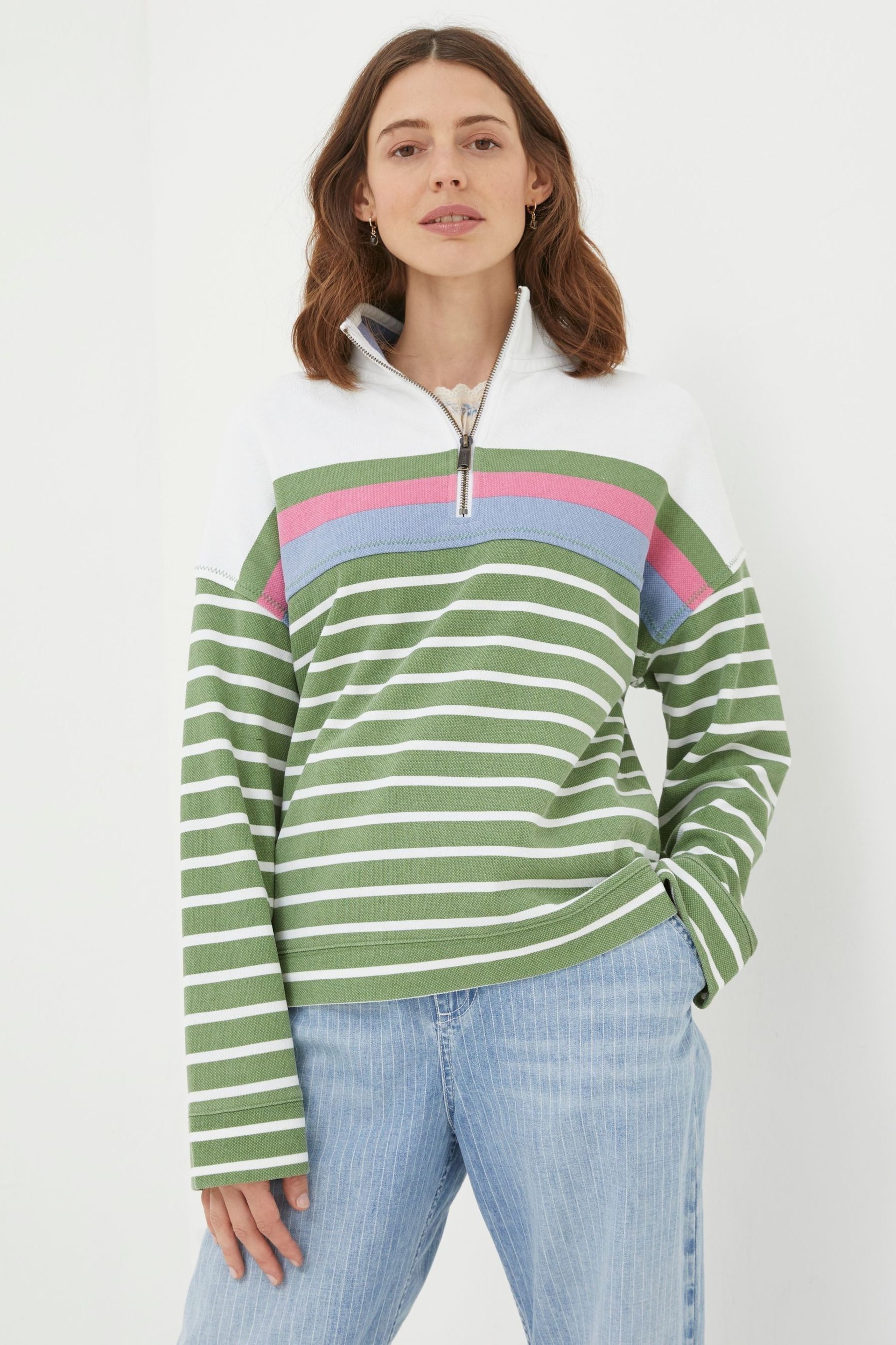 FatFace Green Relaxed Airlie Stripe Sweatshirt - Image 1 of 5